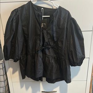 Amazon Black Puff Sleeve Blouse with Tie Front